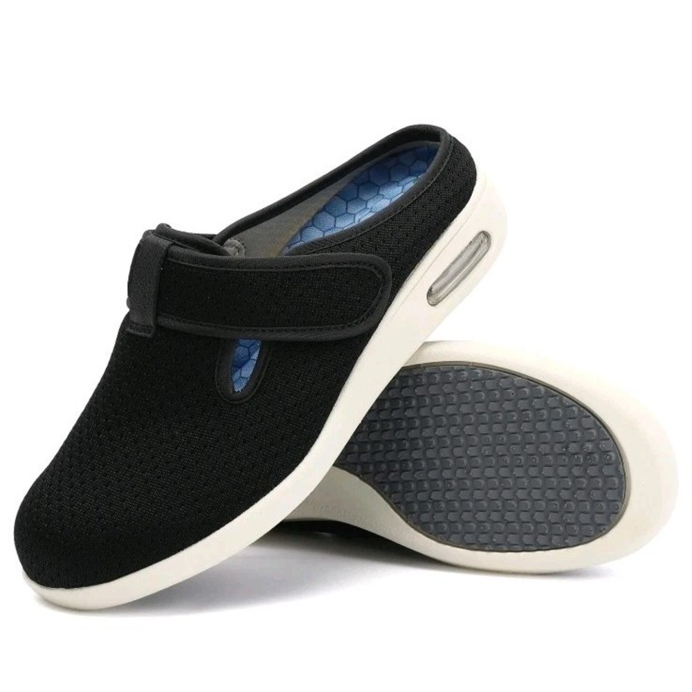 Plitechoice Women's Walking Shoes 9W Wide Black Arch Support Comfort NEW $79.99